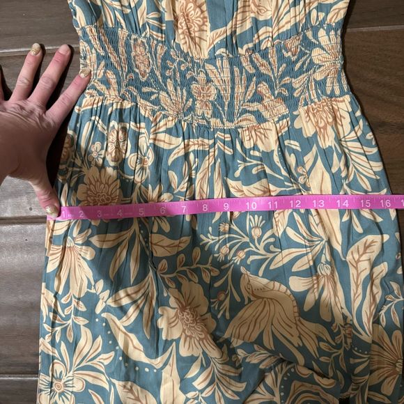 NWT Patrons of Peach Blue Floral Print Smocked Short Sleeve Maxi Dress Small - Picture 14 of 16